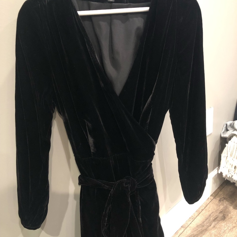 Midi Black Velvet Wrap Dress
